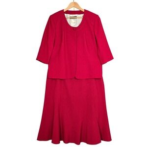 Jacques Vert Women's Raspberry Pink Skirt Suit Inset Pleat 18